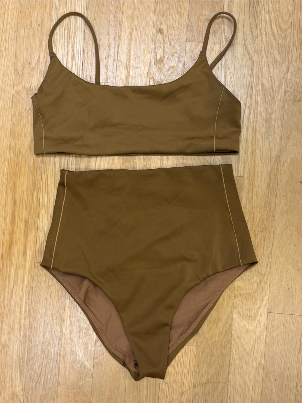 Left On Friday High Waist Bikini Brown Sz M EUC Swim Pool Beach Capsule Minimal - Picture 6 of 17